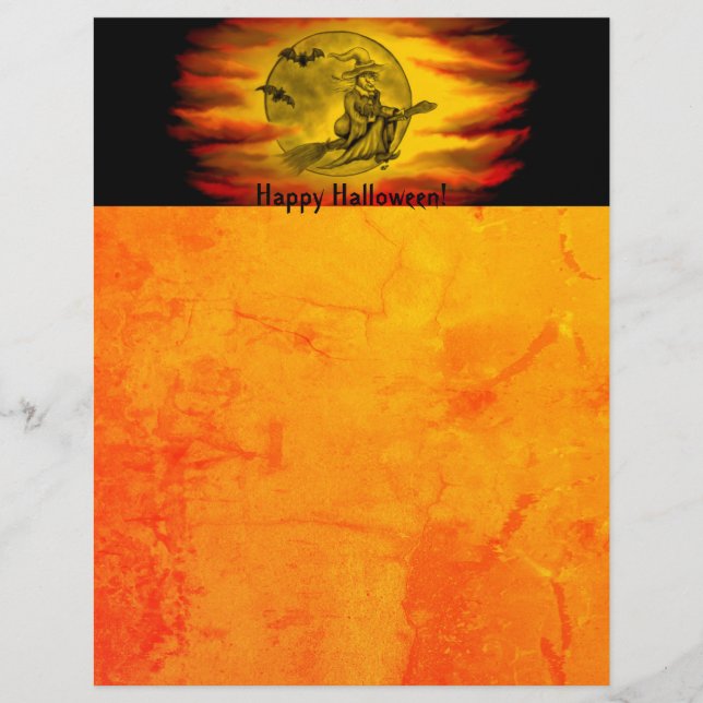 Flying witch with black cat , halloween night lett letterhead (Front)