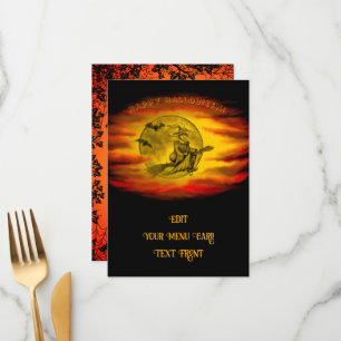 Flying witch with black cat , halloween night menu