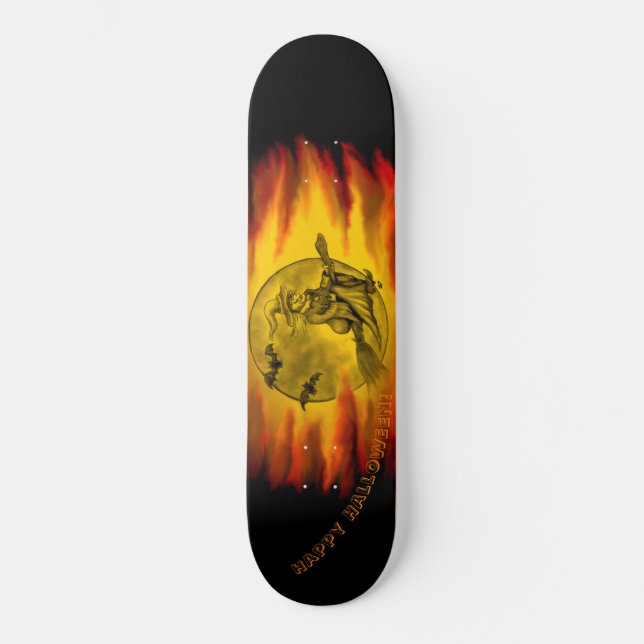 Flying witch with black cat , halloween night skateboard (Front)