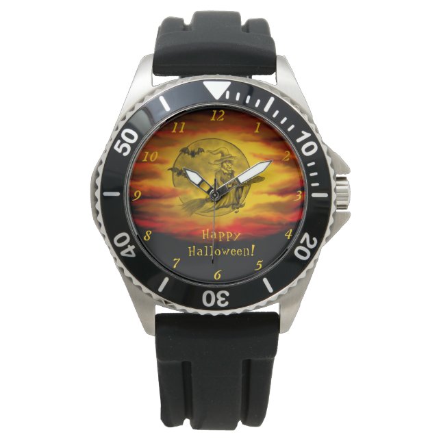 Flying witch with black cat , halloween night watch (Front)