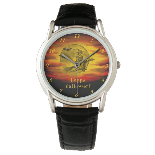 Flying witch with black cat , halloween night watch (Front)