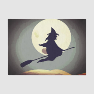 Flying Witch with full moon Tissue Paper