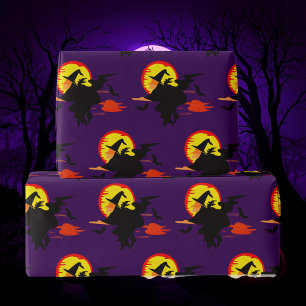 Flying Witch with full moon Wrapping Paper
