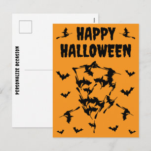 Flying Witches Halloween Skull Silhouette Postcard
