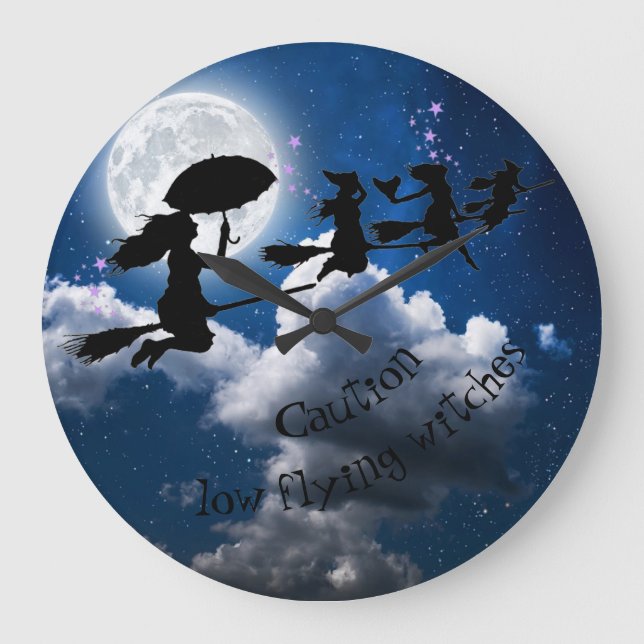 Flying Witches on Broomsticks  Clock (Front)