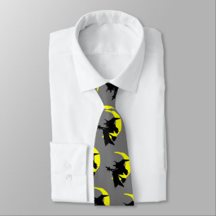 Flying Witches Pattern Grey Halloween Novelty tie