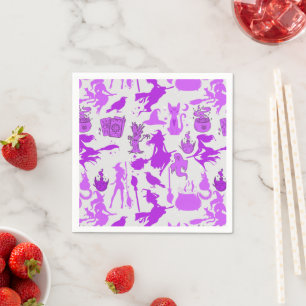 Flying witches pattern.Purple Napkin