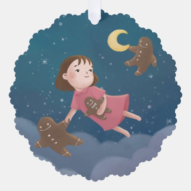 Flying with Gingerbread Cookies Dream Ornament Card (Front)