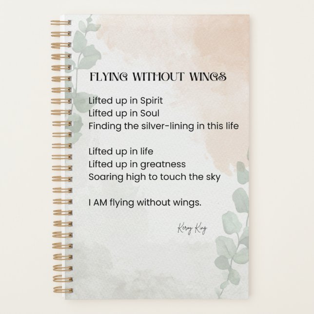 Flying Without Wings Poem Poetry Written Word Planner (Front)