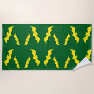 Flying Yellow Halloween Bats Beach Towel