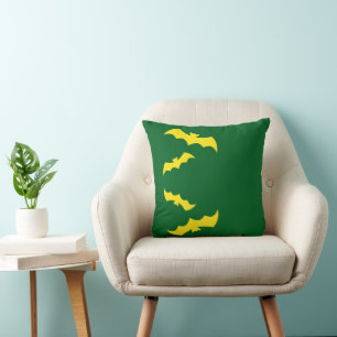 Flying Yellow Halloween Bats Throw Pillow
