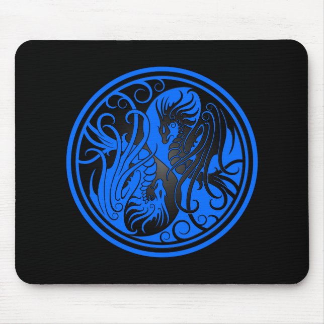Flying Yin Yang Dragons - blue and black Mouse Pad (Front)