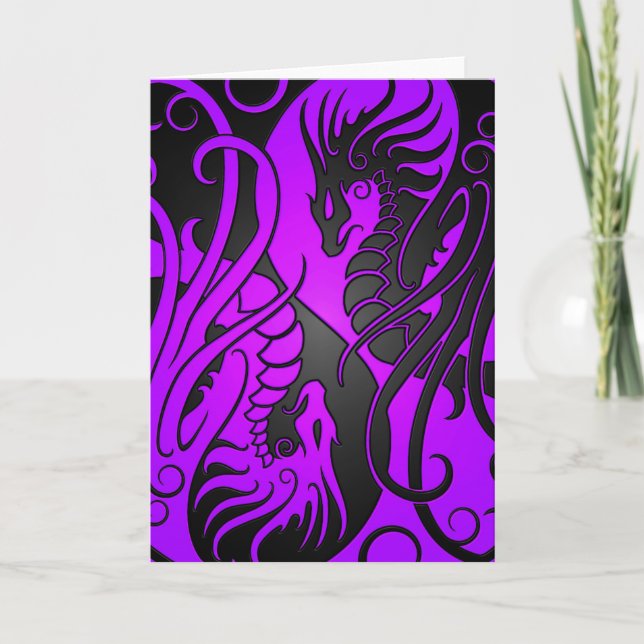 Flying Yin Yang Dragons - purple and black Card (Front)