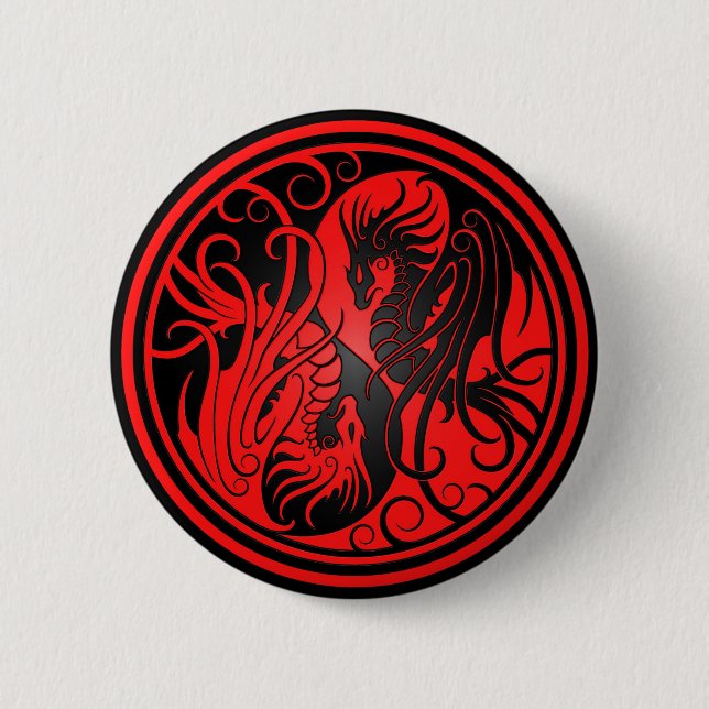 Flying Yin Yang Dragons - red and black 2 Inch Round Button (Front)
