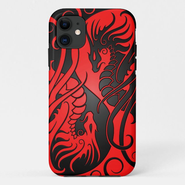 Flying Yin Yang Dragons - red and black Case-Mate iPhone Case (Back)