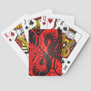 Flying Yin Yang Dragons - red and black Playing Cards