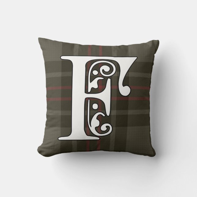 Flynn Clan Tartan Monogram Throw Pillow (Front)