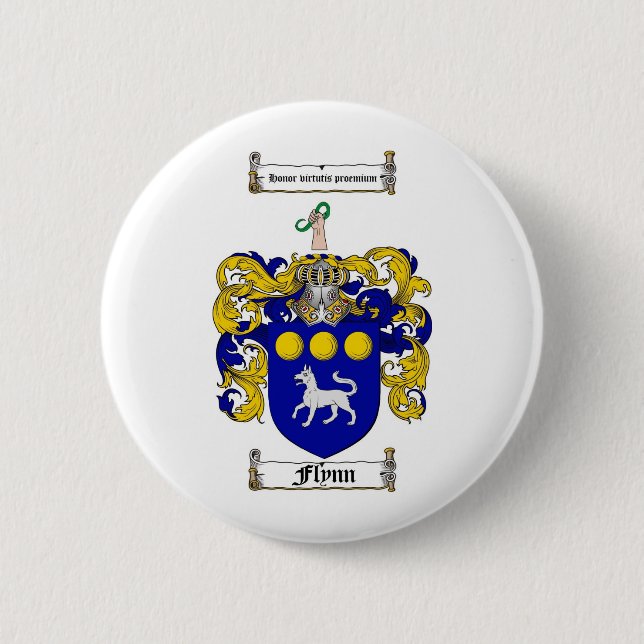 FLYNN FAMILY CREST -  FLYNN COAT OF ARMS 2 INCH ROUND BUTTON (Front)