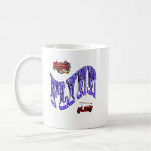 Flynn, Name, Logo With Fire Trucks, Coffee Mug