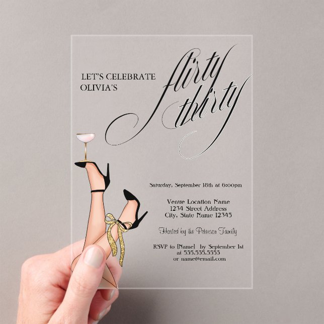 Flyrty Thirty High Heels Cocktail  30th  Acrylic Invitations (Insitu (Handheld))