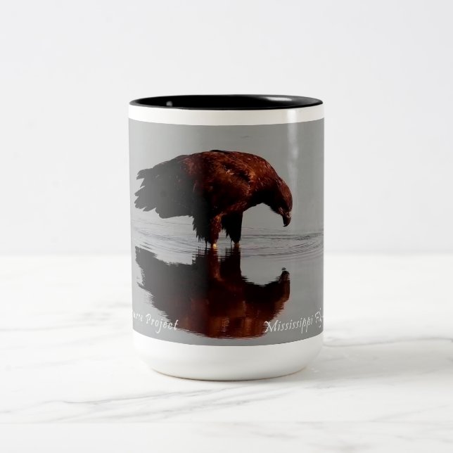 Flyway Dreaming: Juvenile Bald Eagle Two-Tone Coffee Mug (Center)