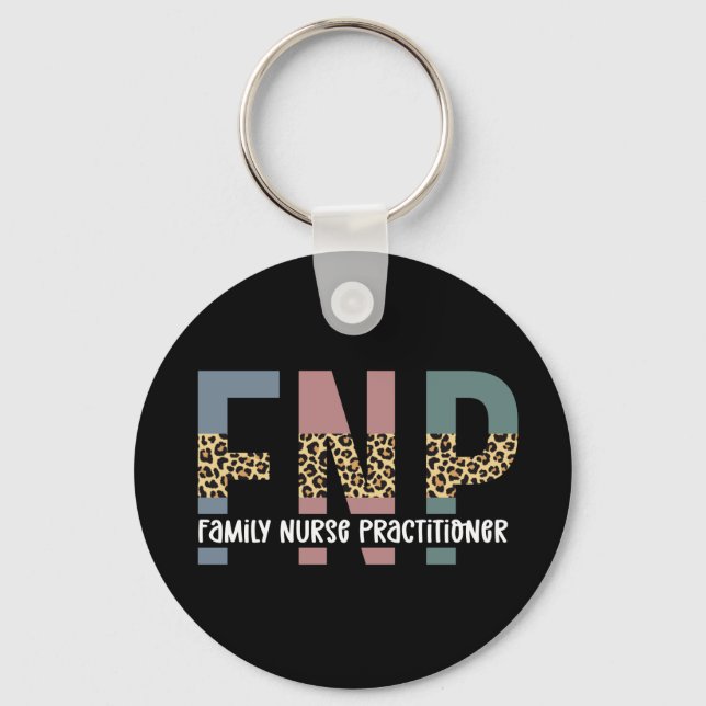 FNP Family Nurse Practitioner Cheetah Print Keychain (Front)