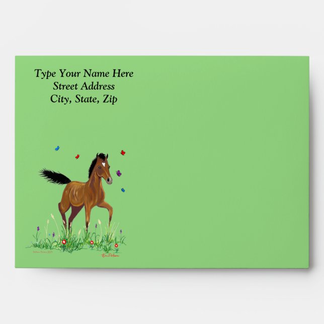 Foal And Butterflies Custom Notecard Envelopes (Front)
