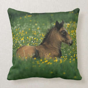 Foal Laying Down in Flowers Throw Pillow