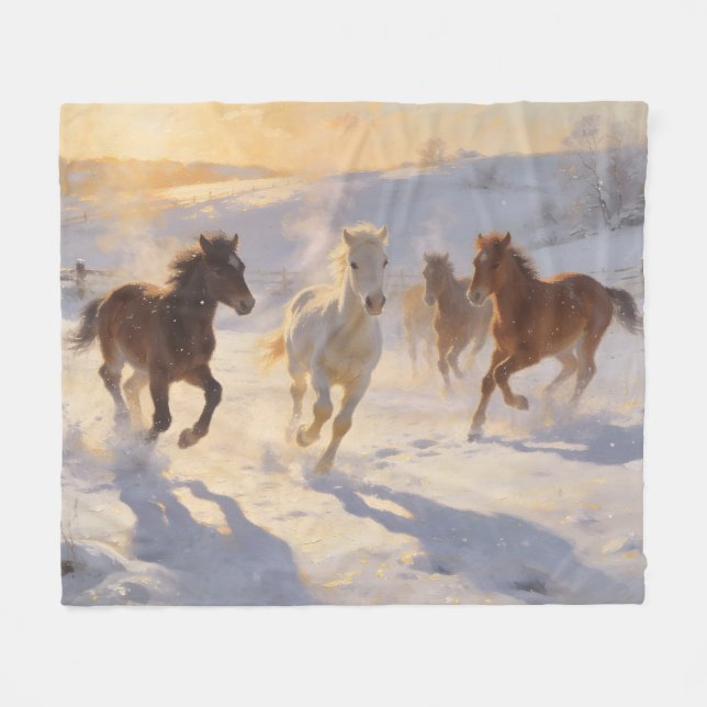 Foals at Play Fleece Blanket (Front (Horizontal))
