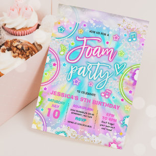 Foam Birthday Party Pool Splash Pad Tie Dye Glow Invitation