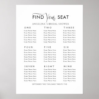 Foam Boards Seating plan 9 tables Bridal Shower Poster