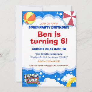 Foam Fever Las Vegas Anniversaire Fête Invitation
