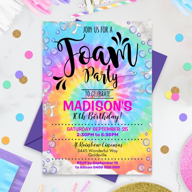 Foam Party Invitation Girl Rainbow Foam Invite (Creator Uploaded)