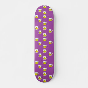 Foaming beer cup on purple skateboard