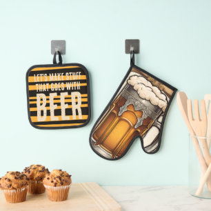 Foamy beer mug cooking kitchen personalized oven mitt & pot holder set