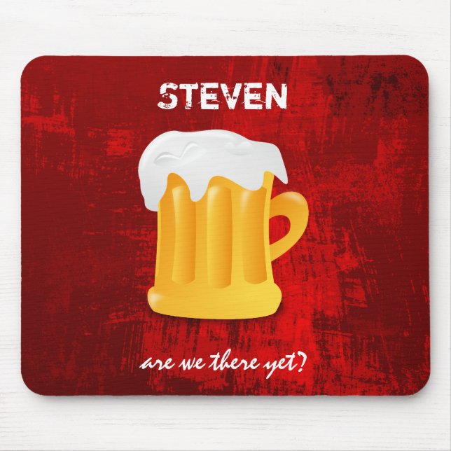 Foamy Beer Mug on Grunge Red Abstract Background Mouse Pad (Front)