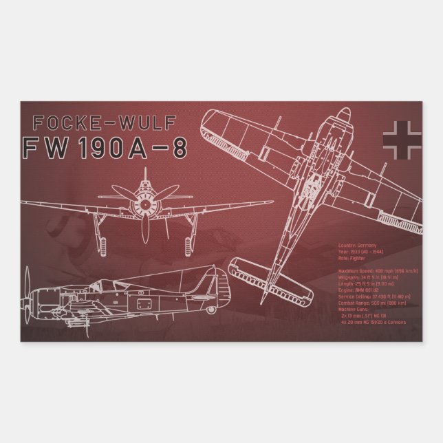 Focke-Wulf Fw 190 Blueprint Sticker (Front)