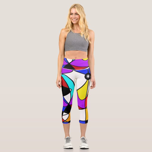 Focus Abstract Colourful Dynamic Design Capri Leggings (Front)