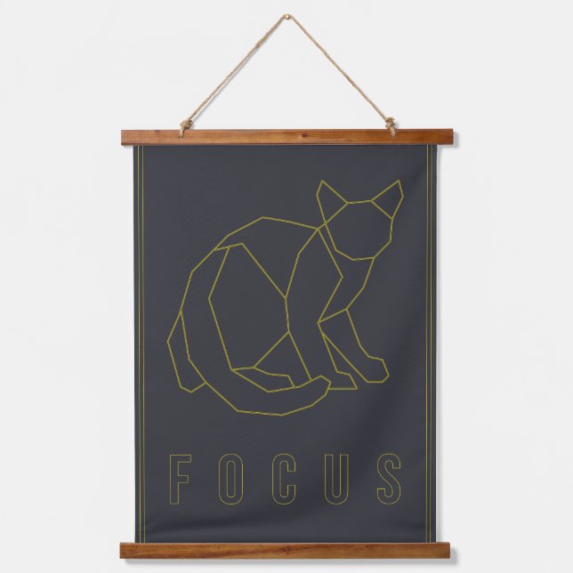 Focus affirmation poster of a yellow origami cat hanging tapestry (Front)