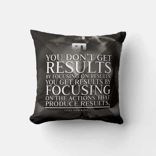 Focus and Results - Workout Motivational Throw Pillow (Front)
