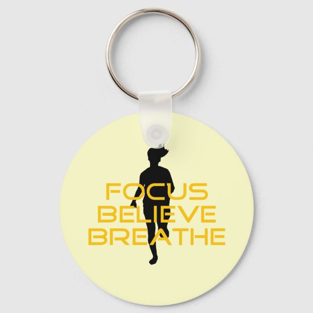 Focus Believe Breathe Yellow Running Fitness Keychain (Front)