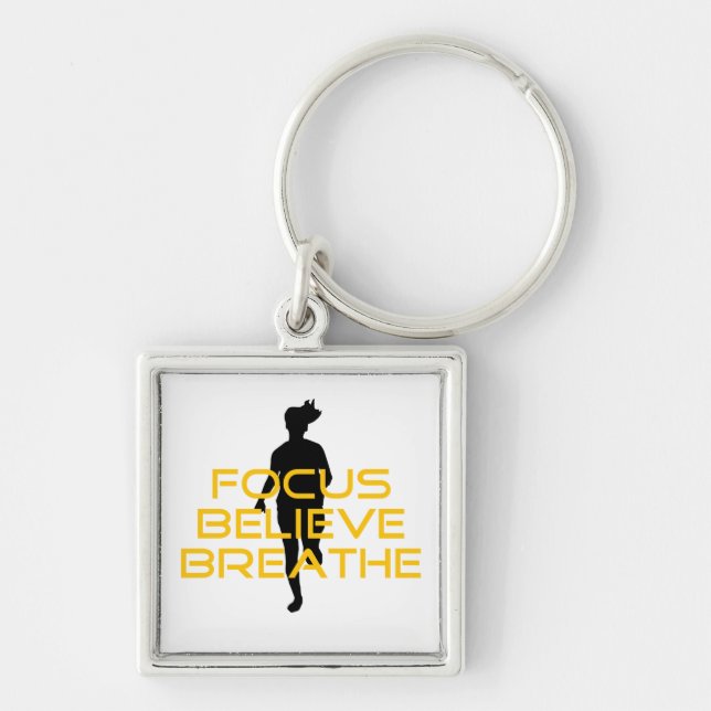 Focus Believe Breathe Yellow Running Fitness Keychain (Front)