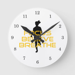 Focus Believe Breathe Yellow Running Fitness Round Clock