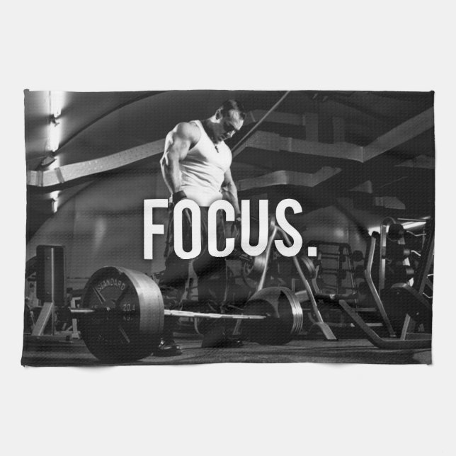 FOCUS - "Body building" Workout Motivational Kitchen Towel (Horizontal)