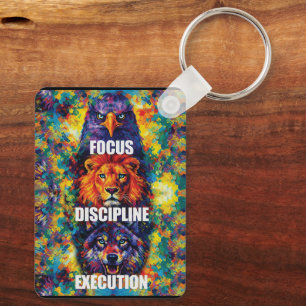 Focus Discipline Execution Eagle Lion Wolf Motivat Keychain