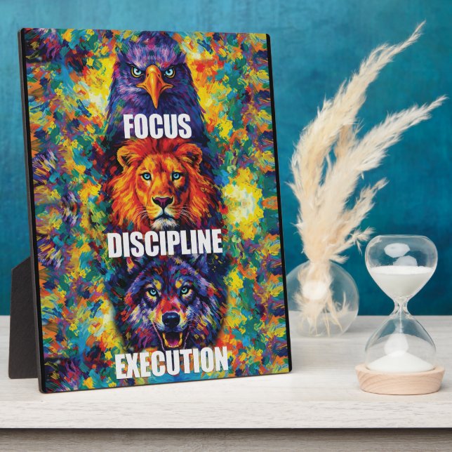 Focus Discipline Execution Eagle Lion Wolf Motivat Plaque (Side)