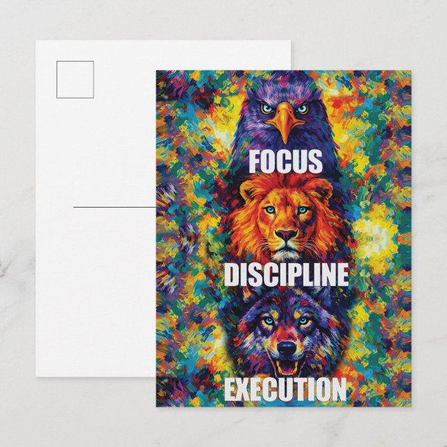 Focus Discipline Execution Eagle Lion Wolf Motivat Postcard (Front/Back)
