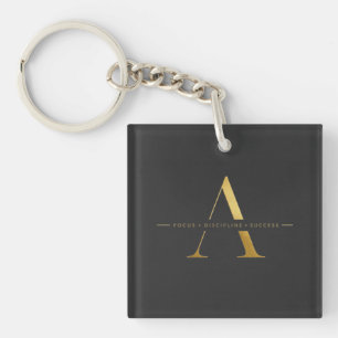 Focus Discipline Success Minimalist Gold Design Keychain