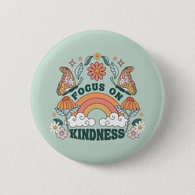 Focus on Kindness Groovy Graphic 2 Inch Round Button (Front)