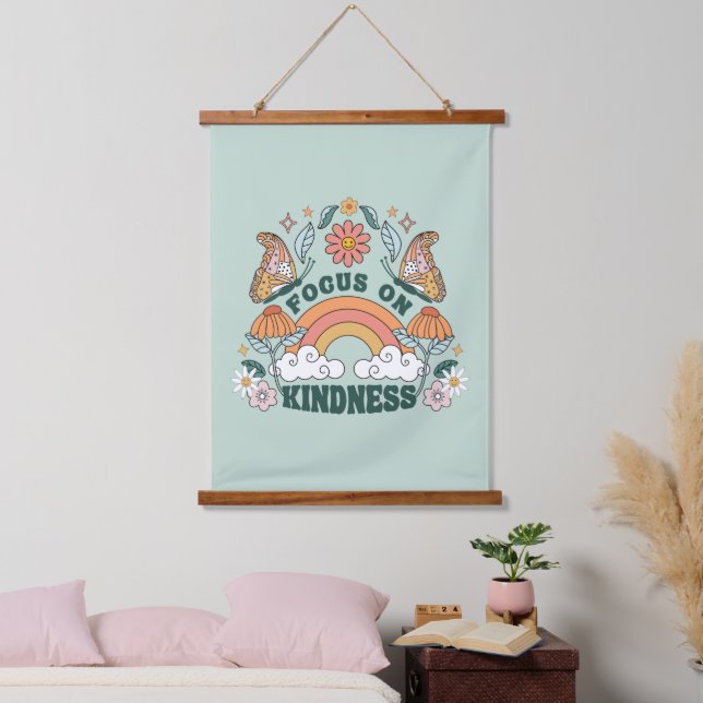 Focus on Kindness Groovy Graphic Hanging Tapestry (Bedroom)